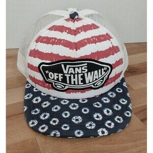 VANS OFF THE WALL USA Patriotic Red White Blue Snapback Mesh Trucker Hat Cap
